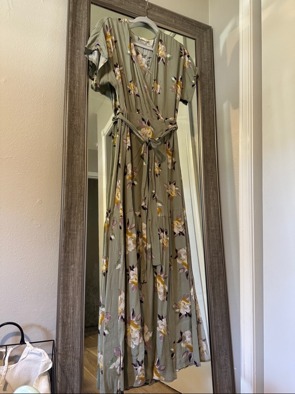 Hem & Thread Olive Green Floral Maxi Dress